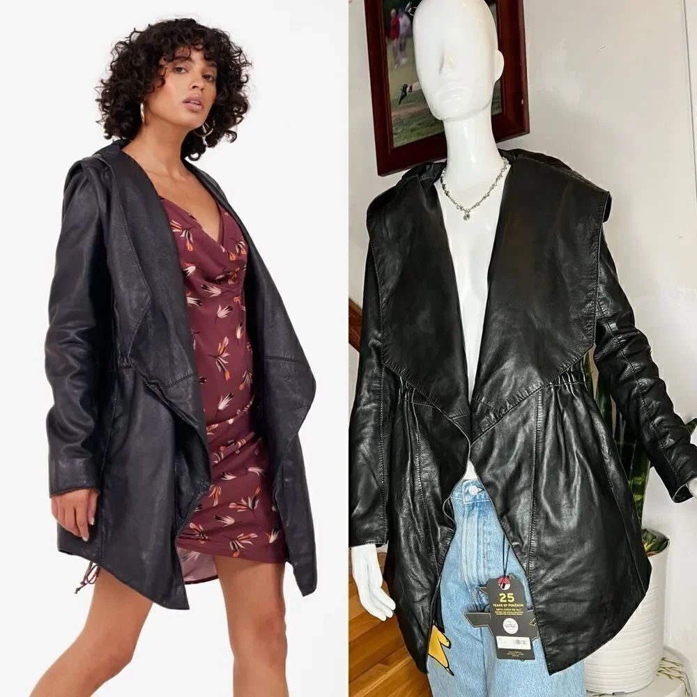 Free People Mauritius leather Cleo LF Leather Jacket, Black
